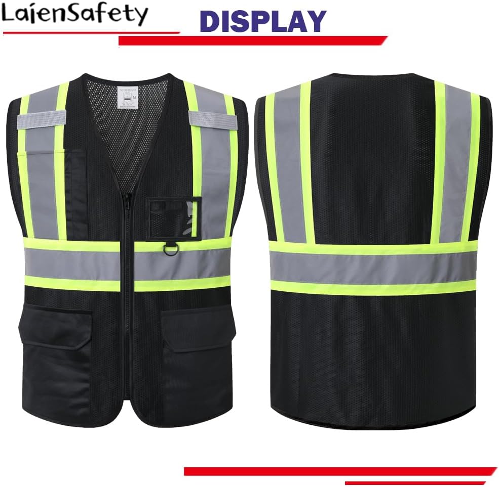 Reflective Safety Vest for Men Women with Multiple Pockets Mesh High Visibility Vest Hi Vis Construction Work Vest,Meets ANSI/ISEA Standards(EK1-178-Black-XL) - Image 5