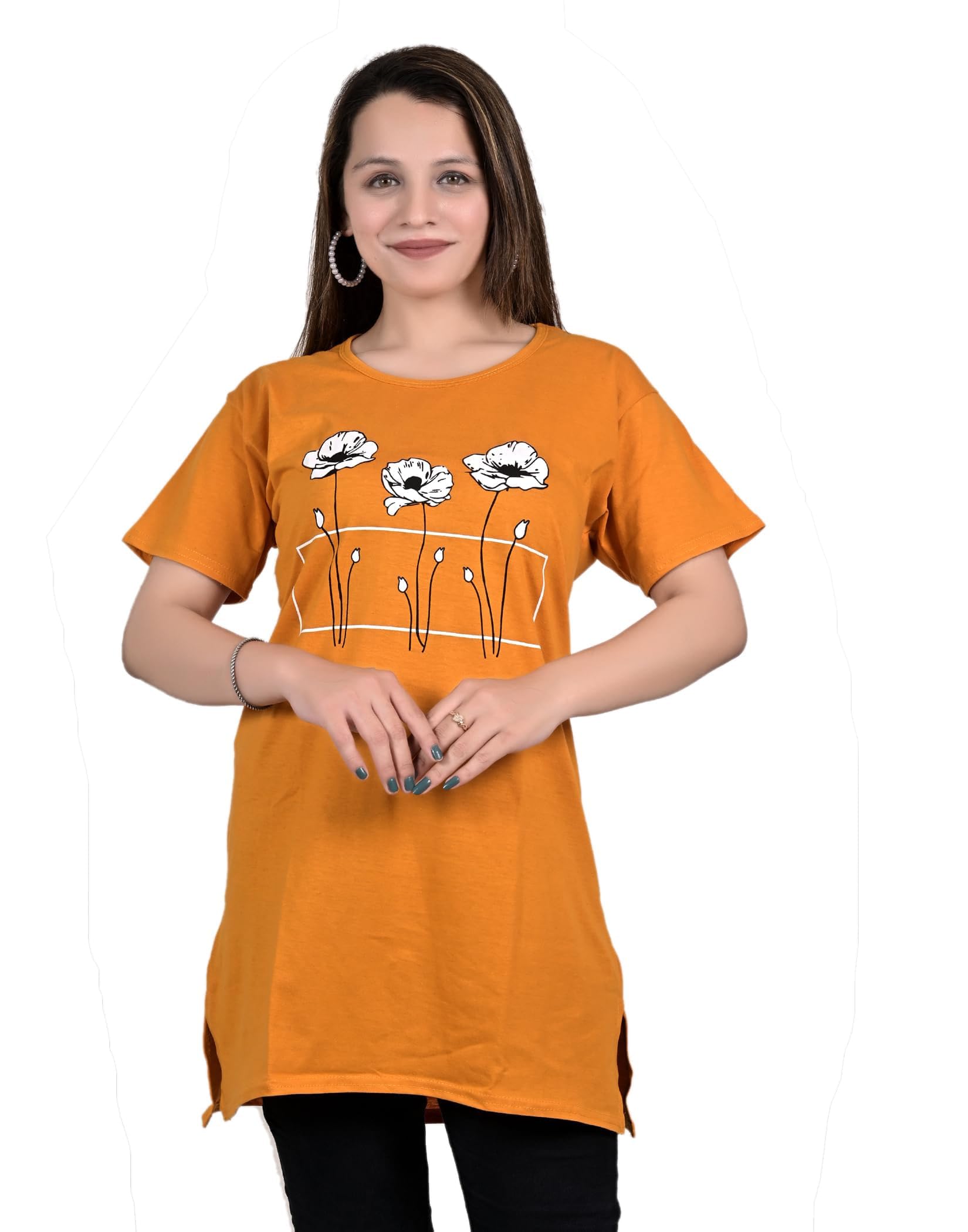 aniron Women Cotton Printed Long Pocket T-Shirt-picture-10