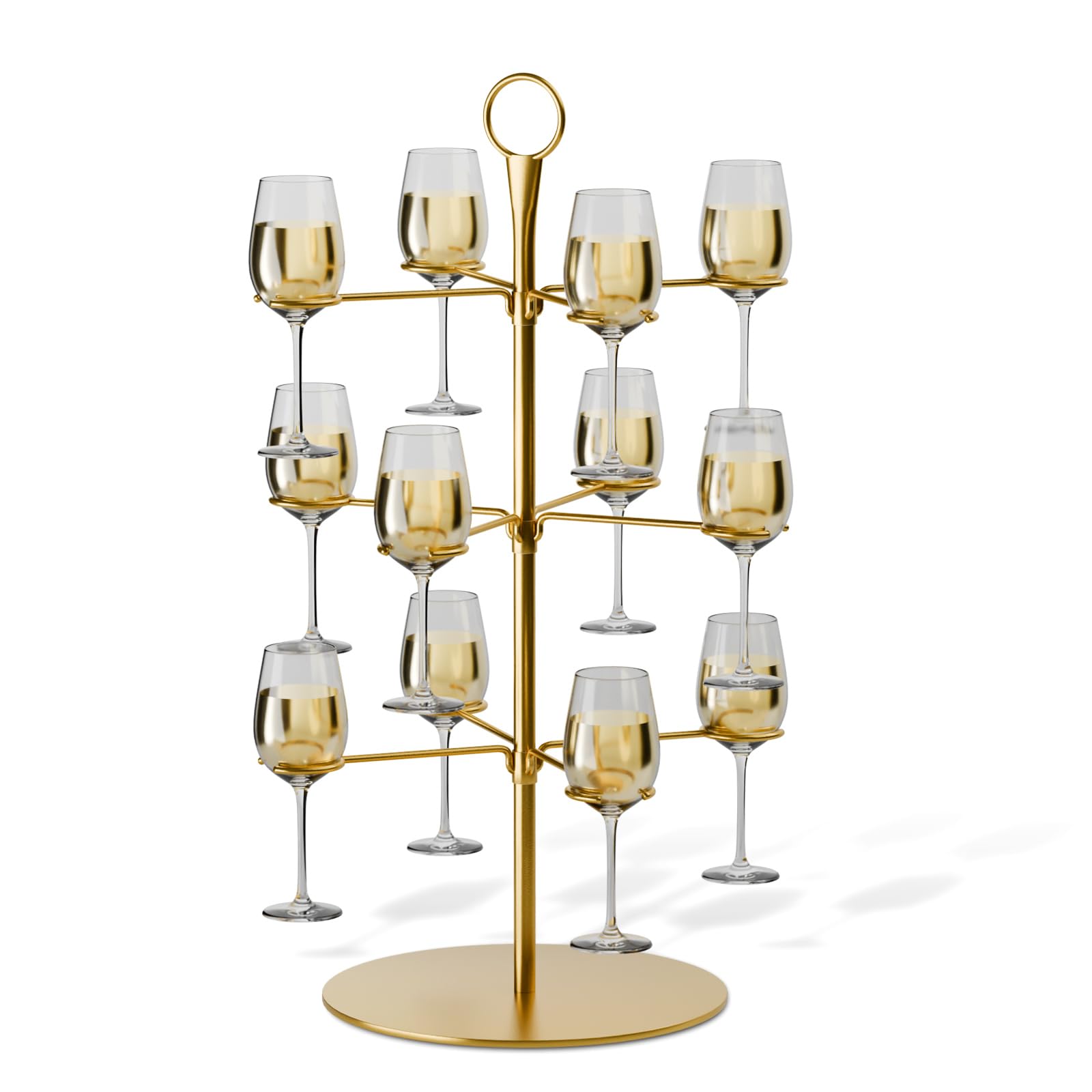 CLOPAE Getränke Tower, Abnehmbar Champagner Turm, 3 Etagen 12 Gläser Aperol Tower, Metall Cocktail Baumständer für Partys, Hochzeiten, Kneipen, Familienfeiern