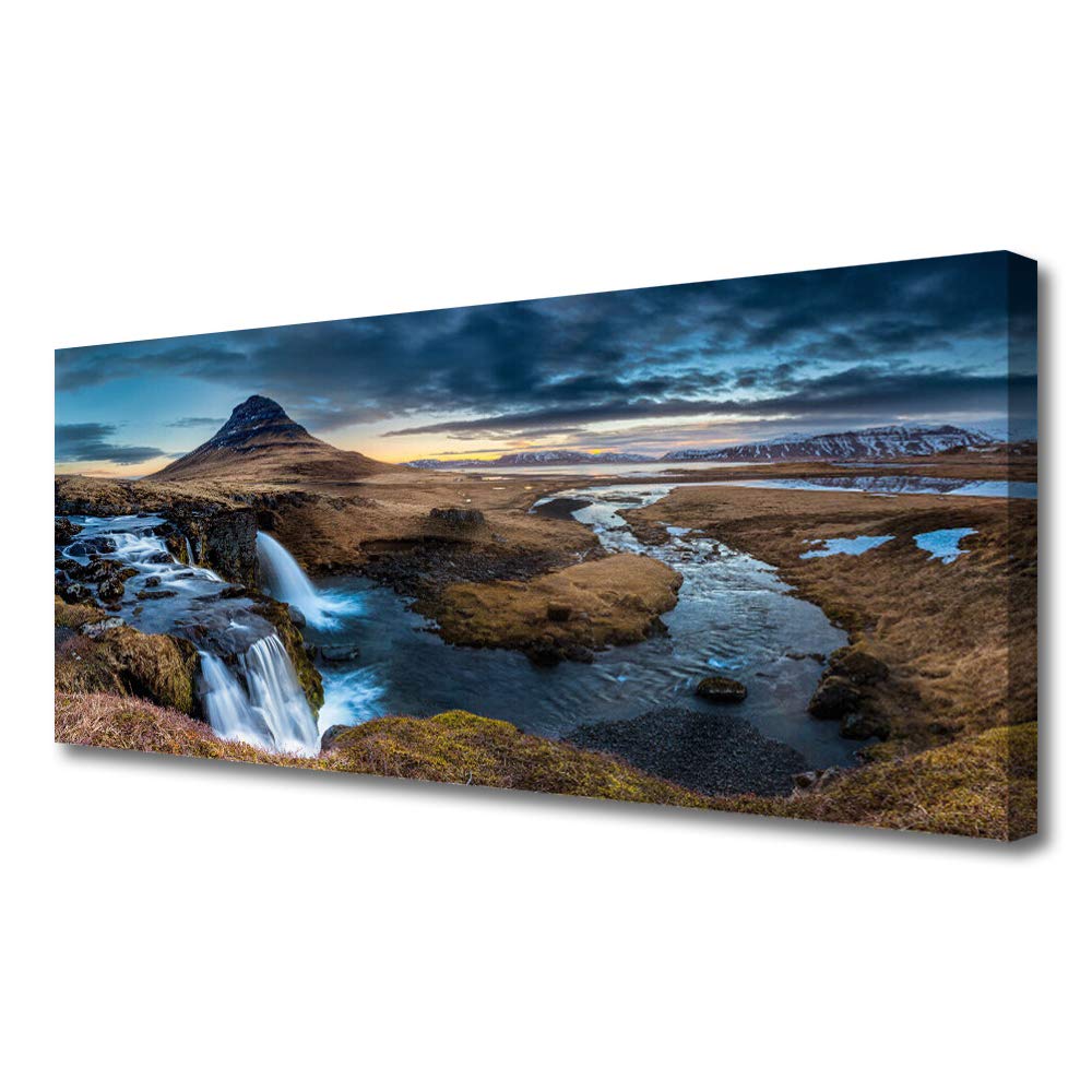 Impression sur Toile 125x50cm Paysage Montagnes Cascade Lac