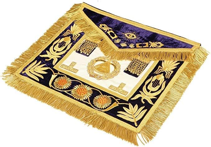 MASONIC REGALIA DEPUTY GRAND MASTER 100% LAMBSKIN APRON WITH COLLAR, CUFFS & JEWEL