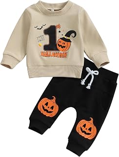 Toddler Baby Boy Halloween Outfit Long Sleeve Ghost/Pumpkin Sweatshirt Tops Elastic Pants 2PCS Fall Winter Clothes