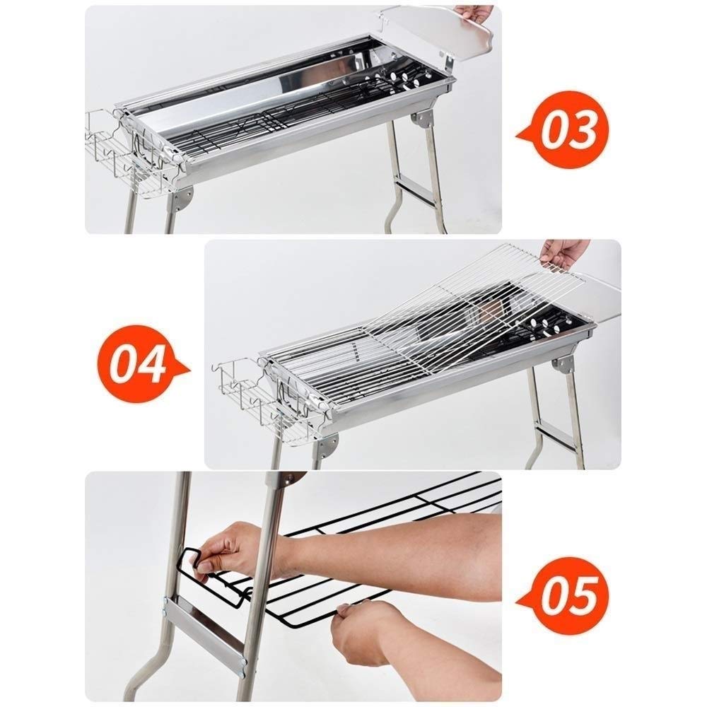 grill bbq, Grill Grill na świeżym powietrzu Grill węglowy Składane przenośne zestawy narzędzi do grillowania ze stali nierdzewnej do gotowania na świeżym powietrzu Kemping Piesze wycieczki Pikniki lub
