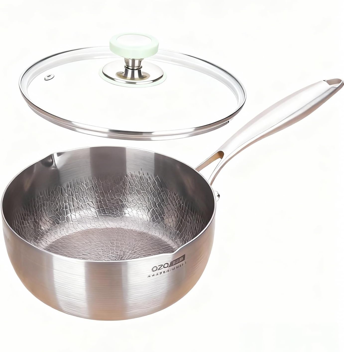 Titanium Saucepan with Lid, Non-Stick Titanium Pot, 500°F Heat Resistant, Fast & Even Heating, Universal Induction Gas Electric Glass Halogen Cooktops, Dual-Pour Spouts Design（2.5 QT)