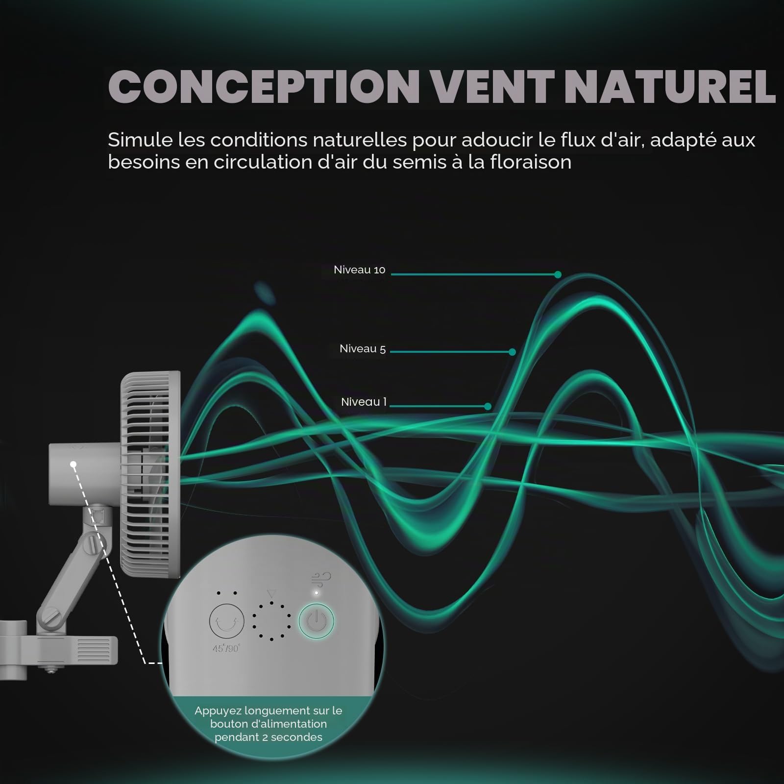Mars Hydro M6 Ventilateur oscillant pour tente de culture, 10 vitesses et faible bruit pour les plantes hydroponiques et la circulation de l'air, avec contrôle pratique via application/WiFi.