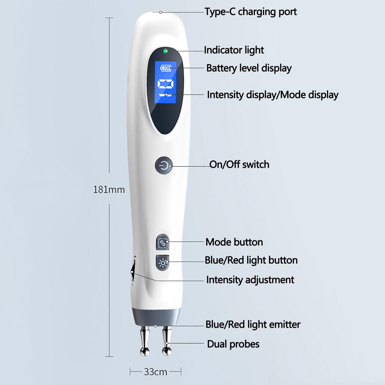 Bolígrafo Eléctrico para Masaje De Meridianos Y Acupuntura, Bolígrafo para Terapia del Dolor con Acupuntura Y Masaje De Meridianos con Doble Punta, Ajuste De Intensidad En 10 Niveles Y 5 Modos