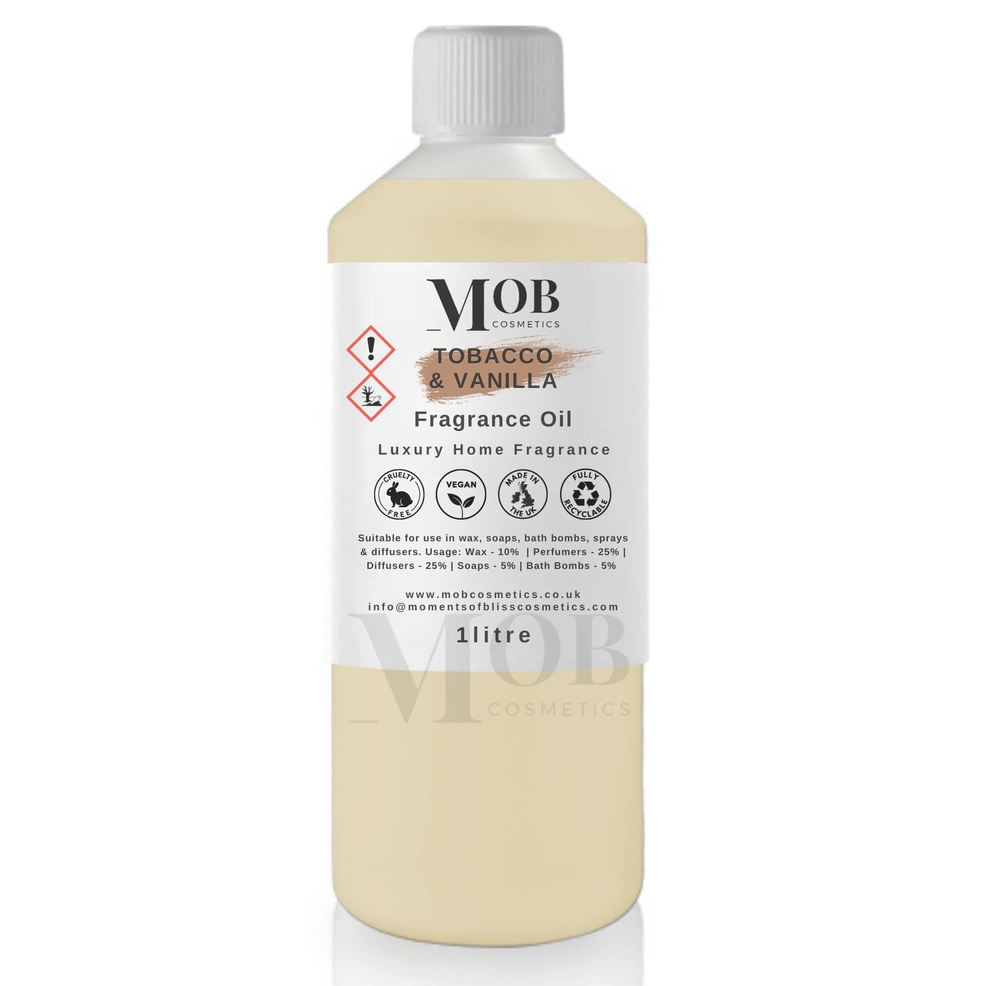 Tobacco and Vanilla Luxury and Designer Fragrance Oil | Highly Concentrated | Perfect for Candles, Soaps, Bath Bombs, Diffusers, Wax Melts | UK Made | Vegan (Tobacco and Vanilla, 1litre)