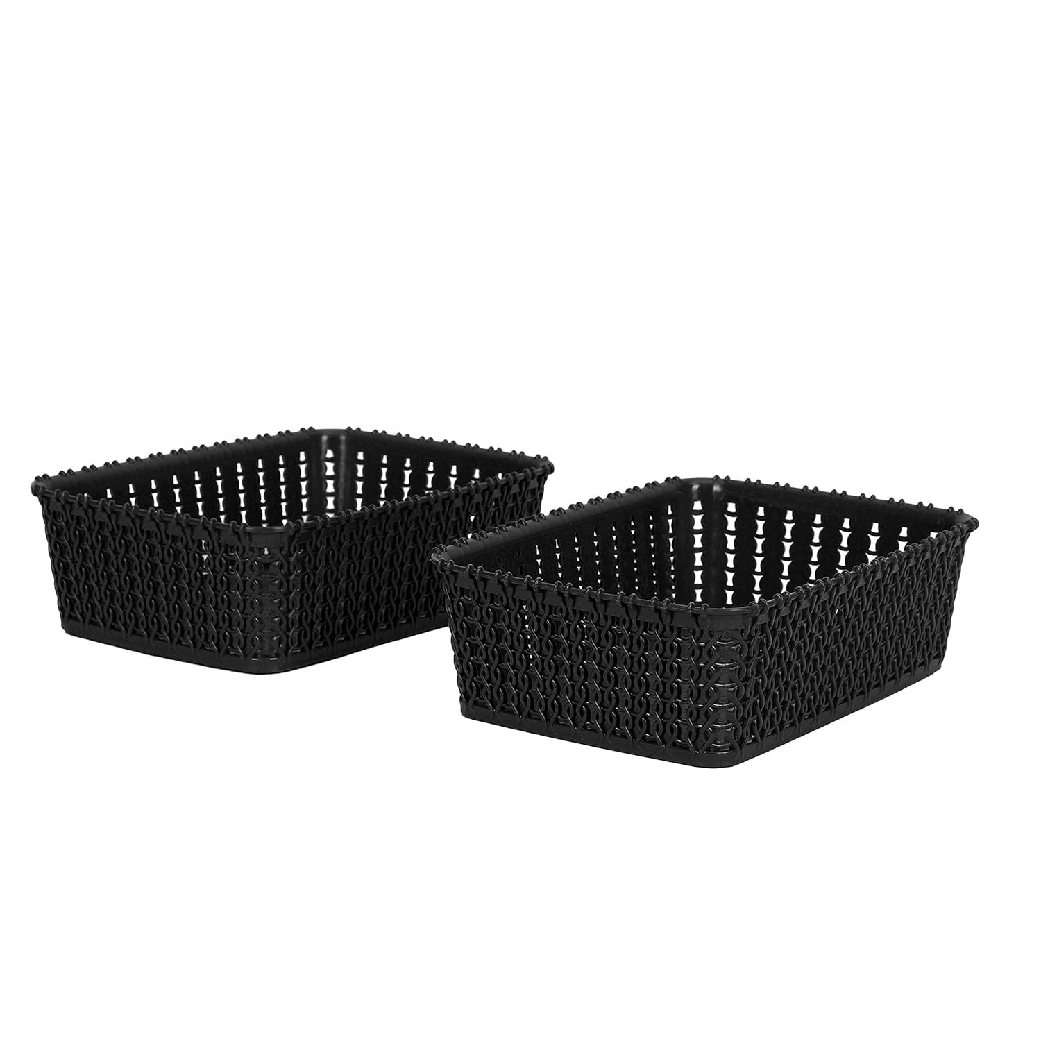 Cutting EDGE Plastic Multipurpose Sturdy Storage Rectangular Baskets For Cosmetics Office Fruit Vegetable Bathroom Stationary Home Rectangular Basket With Handle - (Black, Set Of 2, Mini)-image-22