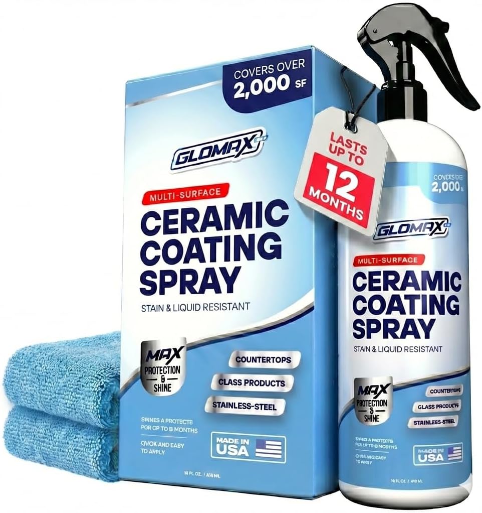 Home Ceramic Coating Spray Kit (16 oz) - Shine, Seal & Protect Stainless Steal, Glass, Kitchen & Bath Surfaces - Extremely Hydrophobic - Repels Stains & Grime - Includes 2 Micro Fiber Towels