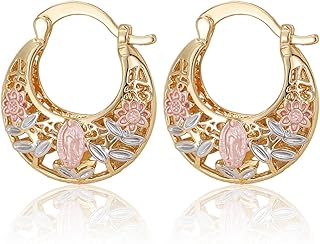 Virgen De Guadalupe Earrings - Virgin Mary Guadalupe Earrings, Virgen De Guadalupe Earring for Women, Copper Plated with Gold Virgin Mary Flower Basket Earring，Virgin Mary Catholic Jewelry