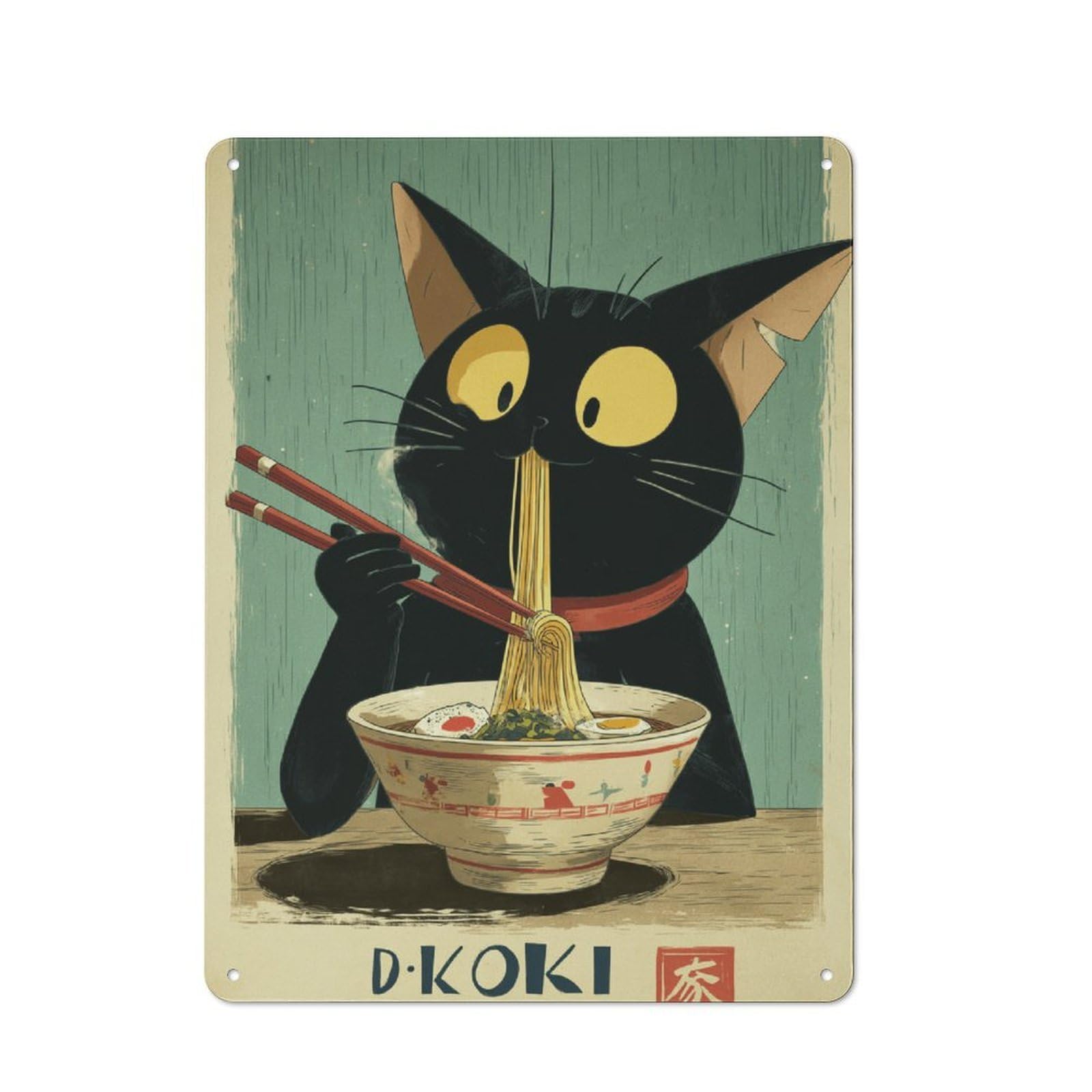 Junmoney Style For Lounge Or Reading Corner, Japanese Cat Ramen Restaurant Retro Metal Sign 40X30cm, For Metal Sign Collectors, For Garage And Workshop Walls