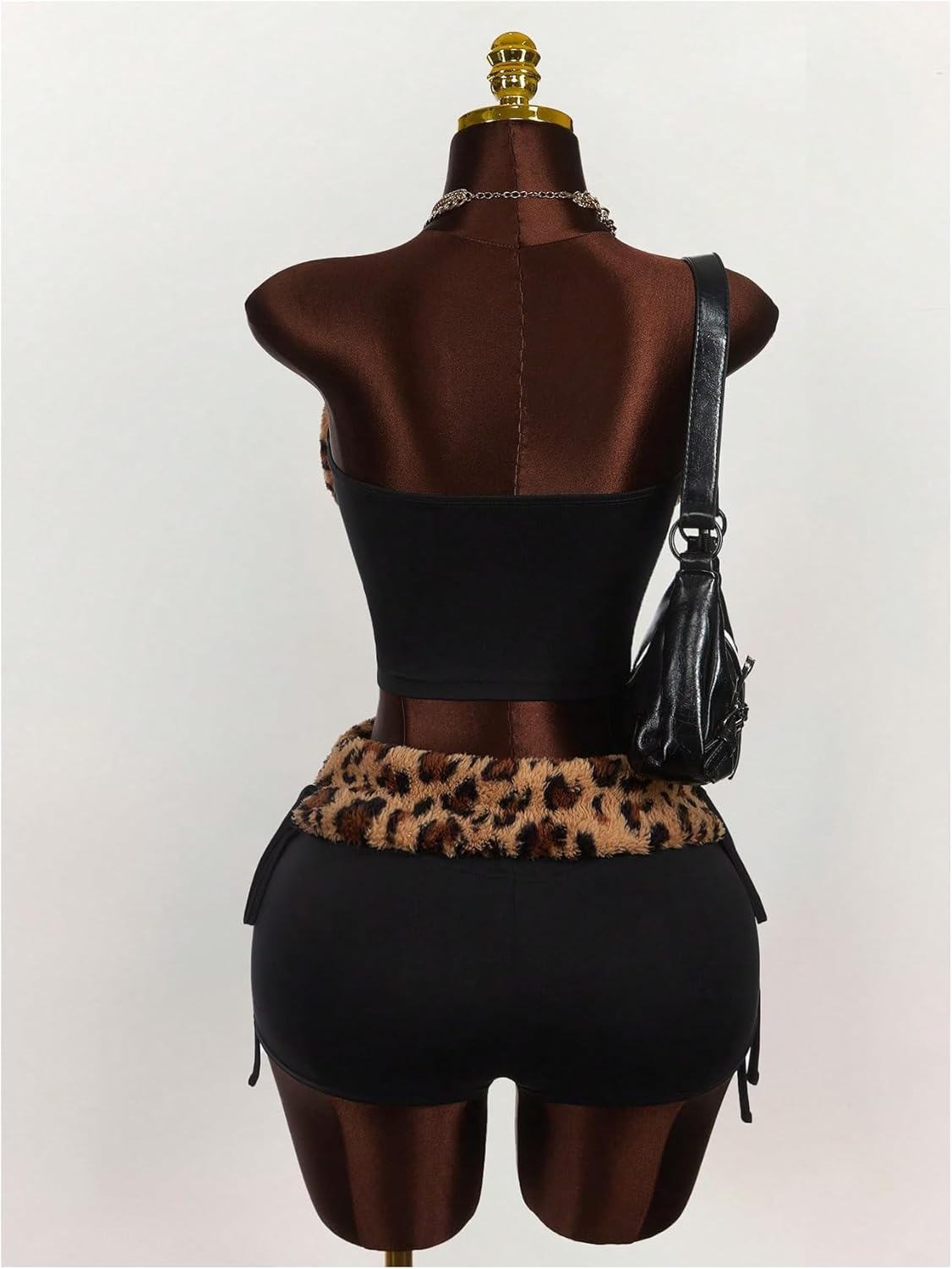 Verdusa Women's 2 Piece Y2K Leopard Print Faux Fur Outfits Crop Tube Top and Micro Shorts Set - Image 2