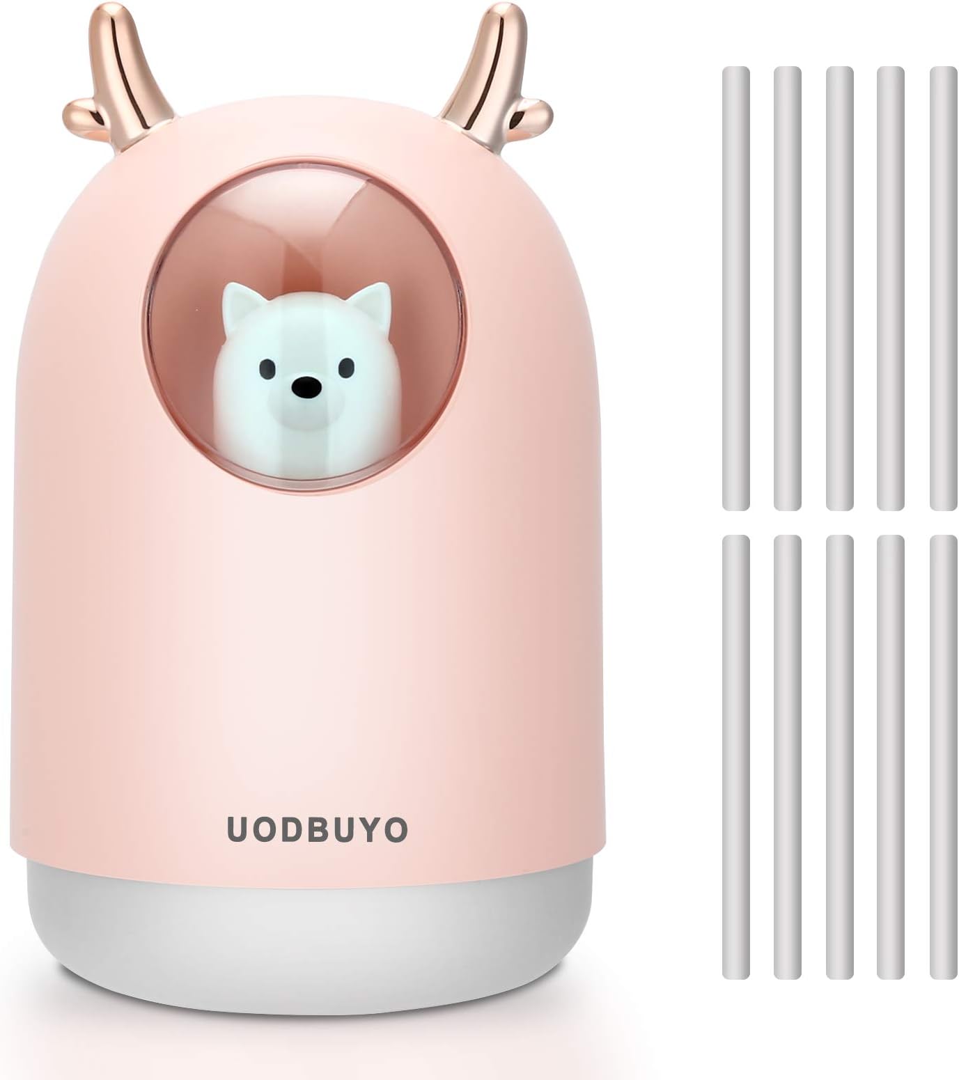 Portable Cool Mist Humidifier - 300ml USB Mini Air Humidifier with 10 Pcs Humidifier Sticks, 7 Color Night Light Room Humidifier for Bedroom Office Desk,Car,Travel (Pink)
