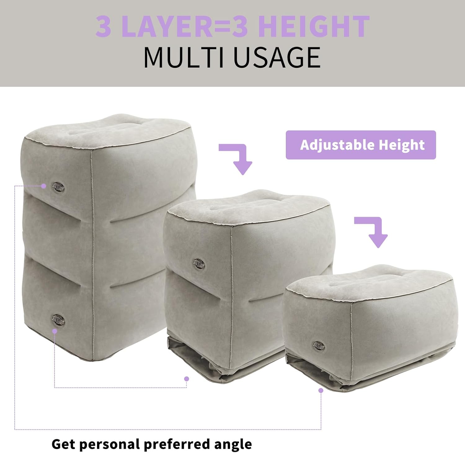 Inflatable Foot Rest for Under Desk at Work, Travel Footrest Pillow for Long Airplane Flights-Adjustable Blow Up Leg Rest Outdoor Foot Stools Ottoman, Seat Extender - Image 3