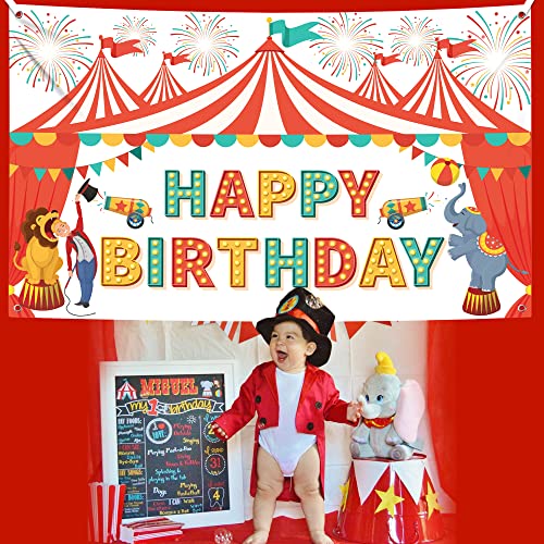 Image of KatchOn, XtraLarge Carnival Happy Birthday Banner - 72x44 Inch | Carnival Theme Party Decorations | Circus Birthday Party Decorations, Circus Theme Wall Banner for Outdoor Decoration
