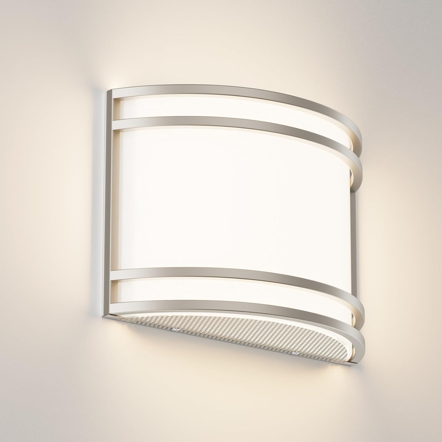 15W LED Indoor Wall Sconce, 3000K/4000K/5000K Color Temperature, Dimmable Modern Indoor Wall Mount Half Cylinder Light Fixture for Hallway Bedroom, Brushed Nickel