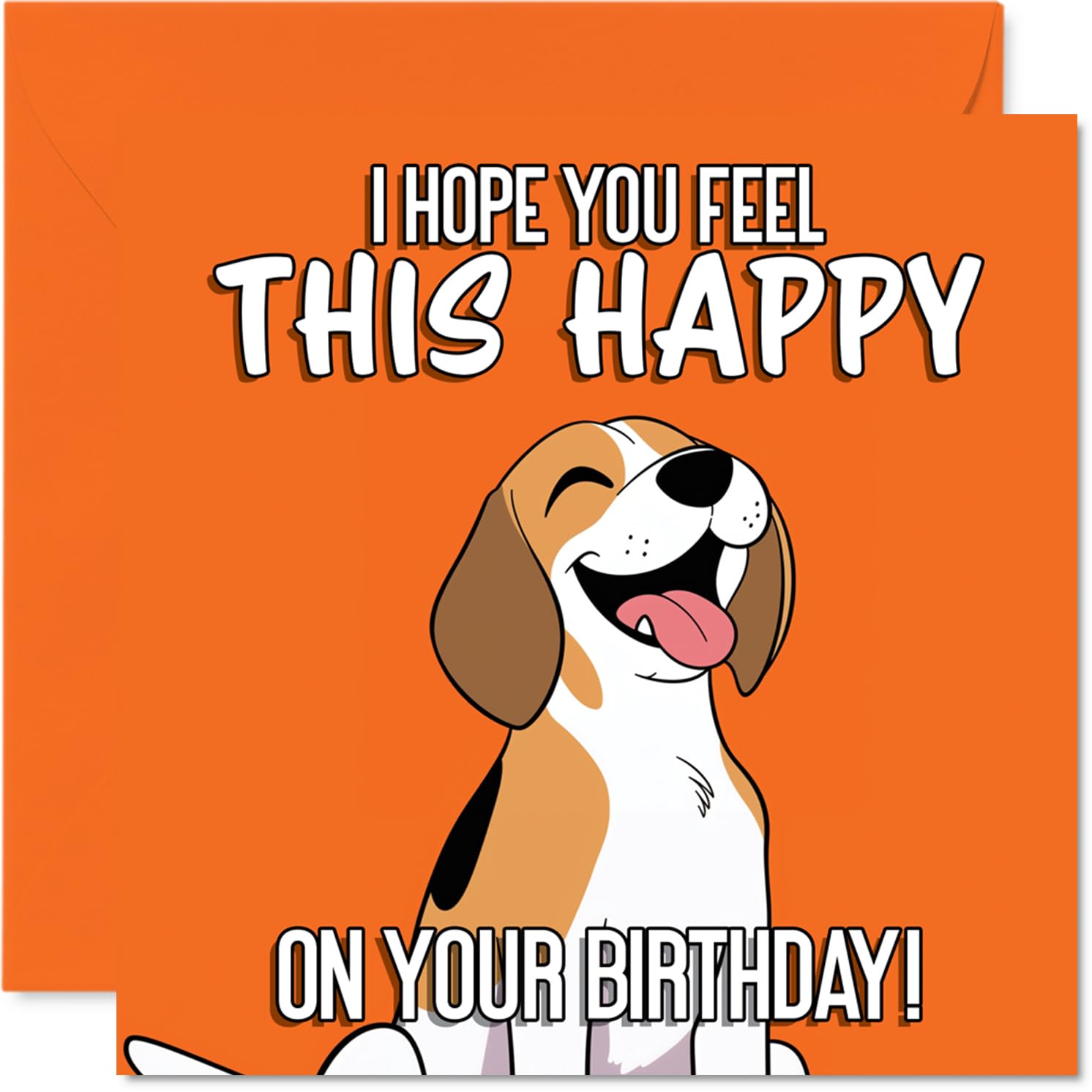 Cute Birthday Card - Bursting with Birthday Joy - Cheerful Cartoon Dog on a Vibrant Orange Backdrop - Guaranteed to Lift Anyone's Spirits - 145mm Square, Envelope Included