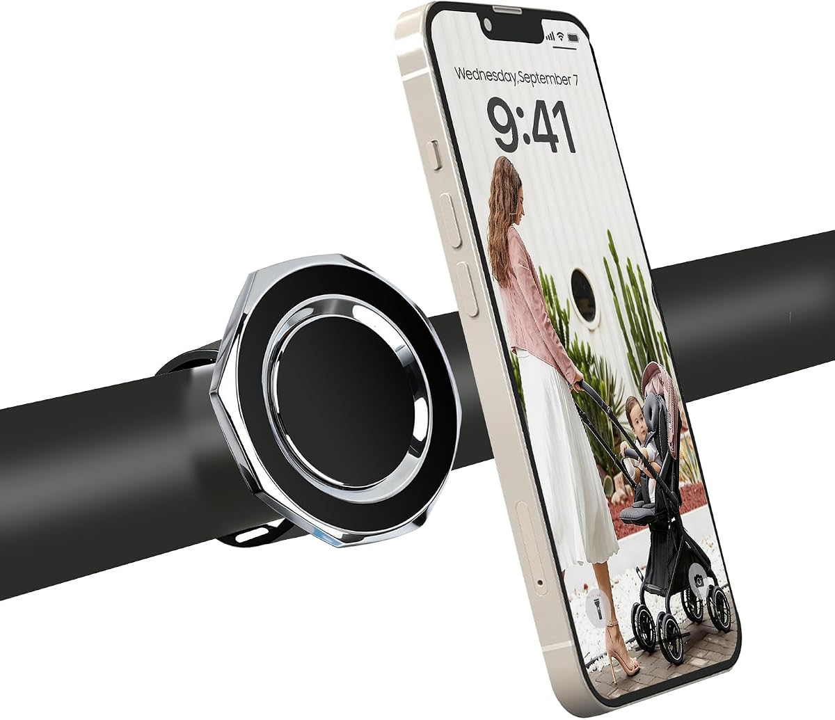 Magnetic Stroller Phone Holder Fits for UPPAbaby, Graco, Bugaboo Strollers | Ultra-Strong N52 MagSafe Mount with Secure Silicone Strap | One-Hand Operation Phone Cradle for iPhone 17 16 15 14 Pro Max