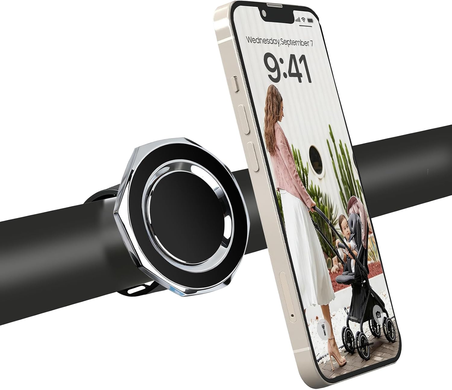 Magnetic Stroller Phone Holder Fits for UPPAbaby, Graco, Bugaboo Strollers | Ultra-Strong N52 MagSafe Mount with Secure Silicone Strap | One-Hand Operation Phone Cradle for iPhone 17 16 15 14 Pro Max