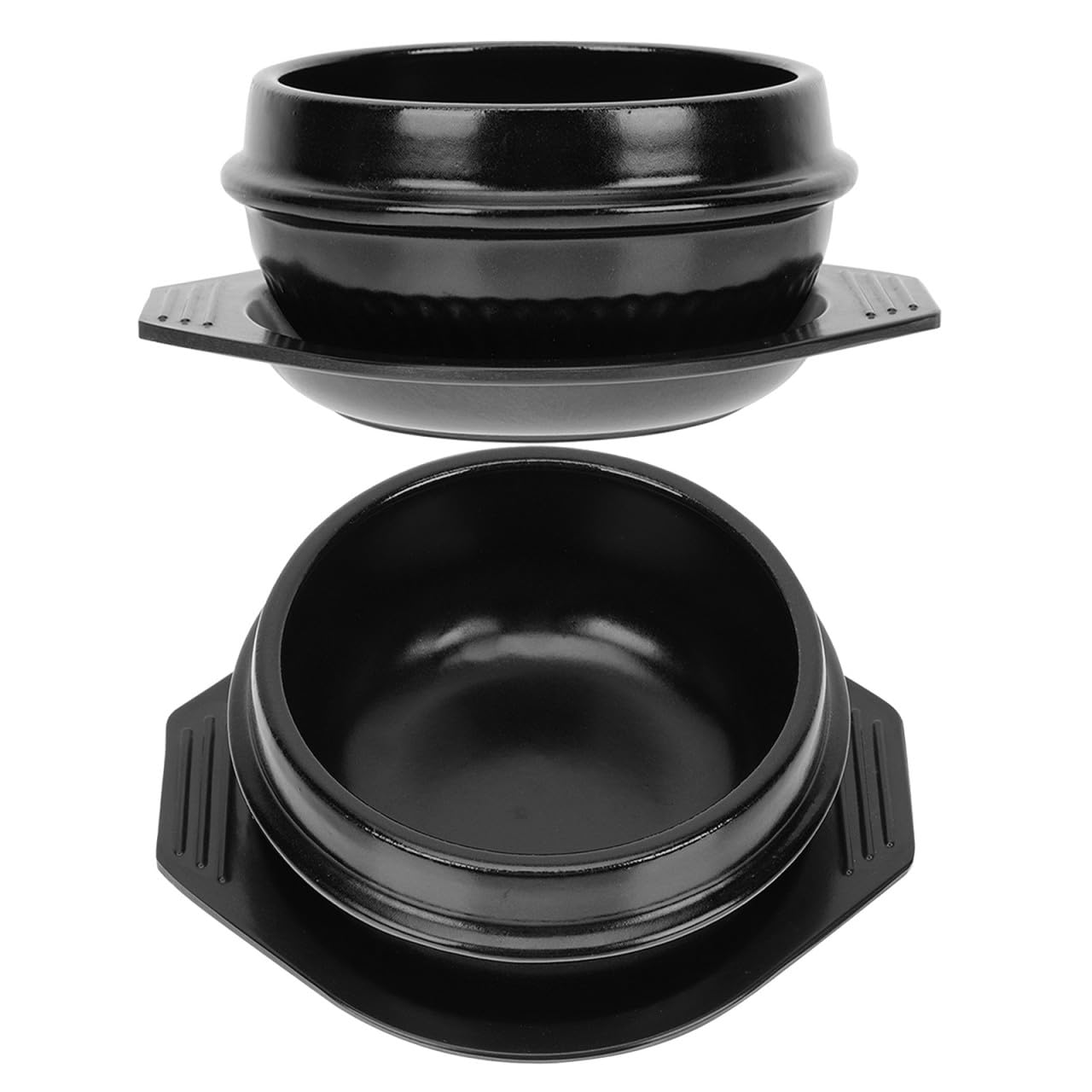 Bol Chaud en Pierre Coréenne 2pcs 800ml en Céramique avec Plateau, Bol à Bibimbap Noir Classique, Cuisson Sûre Cuisine Maison et Restaurant