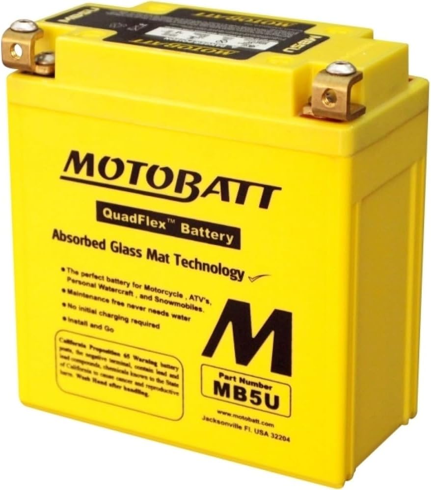 MotoBatt MB5U (12V 7 Amp) 90 CCA Factory Activated QuadFlex AGM Battery Replaces - YB5LB, 12N53B, 12N54B