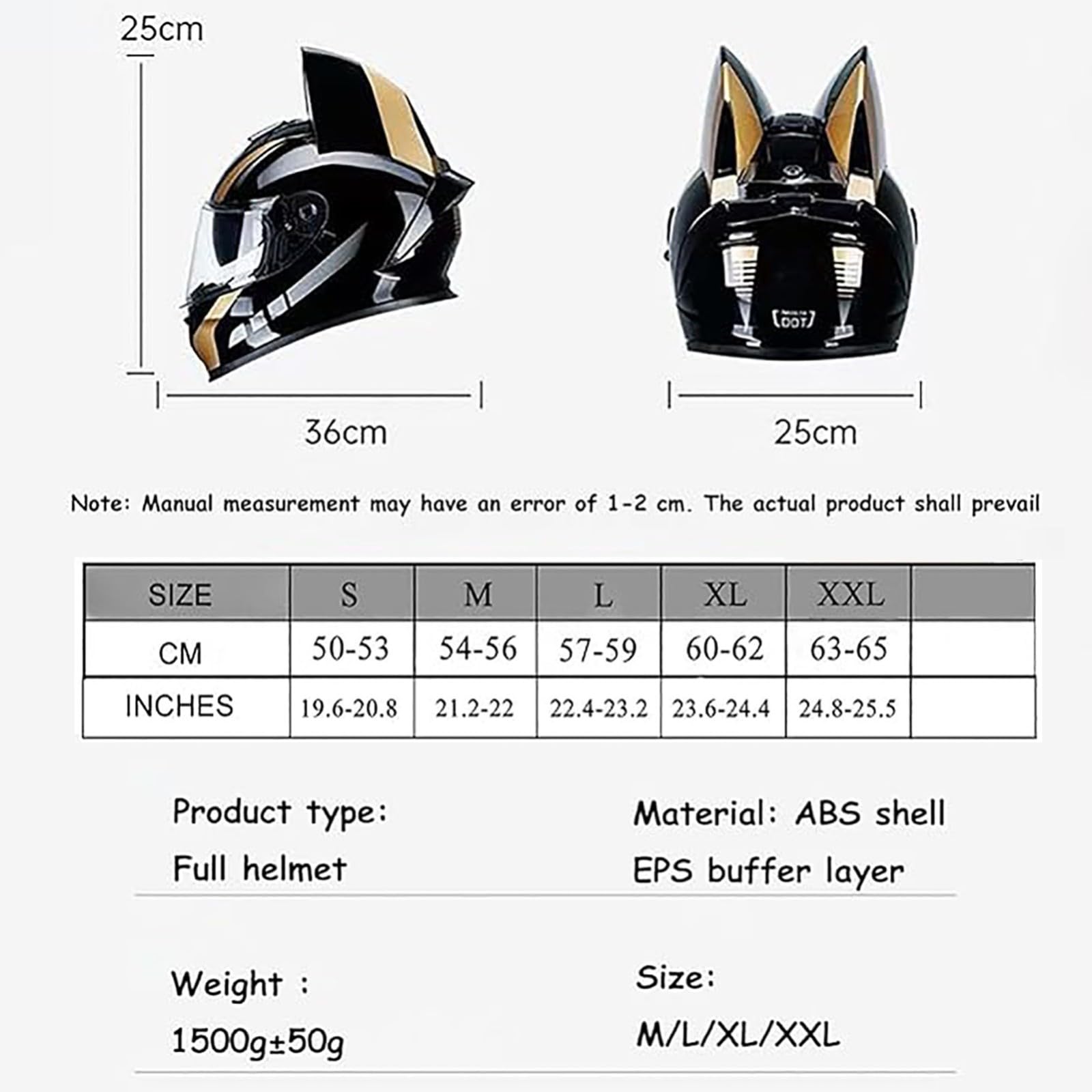 Casco De Moto Con Orejas De Gato Cascos Integrales Con Viseras Cascos De Motocross Homologados ECE Para Adultos Hombres Mujeres Cuatro Estaciones A7,S (50-53cm)