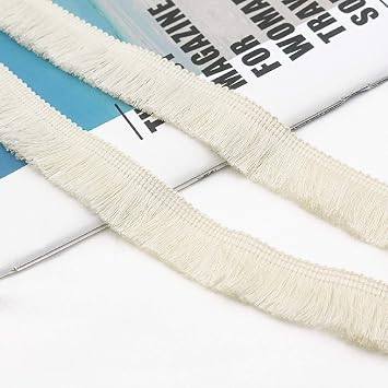Yalulu 25 Meter X 1 Inch Wide Fringe Tassel Trim Fabric Ribbon DIY Sewing Accessory Lace for Curtain Clothes Home Decoration Beige