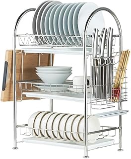 LHQ-HQ Stojak stołowy 3-poziomowy stelaż ze stali nierdzewnej Suszarka, organizator szuflady kuchennej z 3 tacami spustowymi, 16,5''X11.2''X26 ''