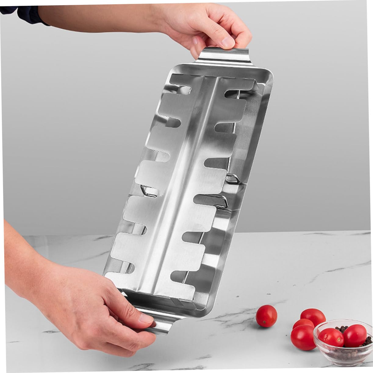VILLCASE Soporte para Pollos Asados Plegable de Acero Inoxidable Resistente al Calor con Bandeja para Barbacoas al Aire para Camping y Fiestas Jardín para Asar Muslos y Alitas sin Volteo