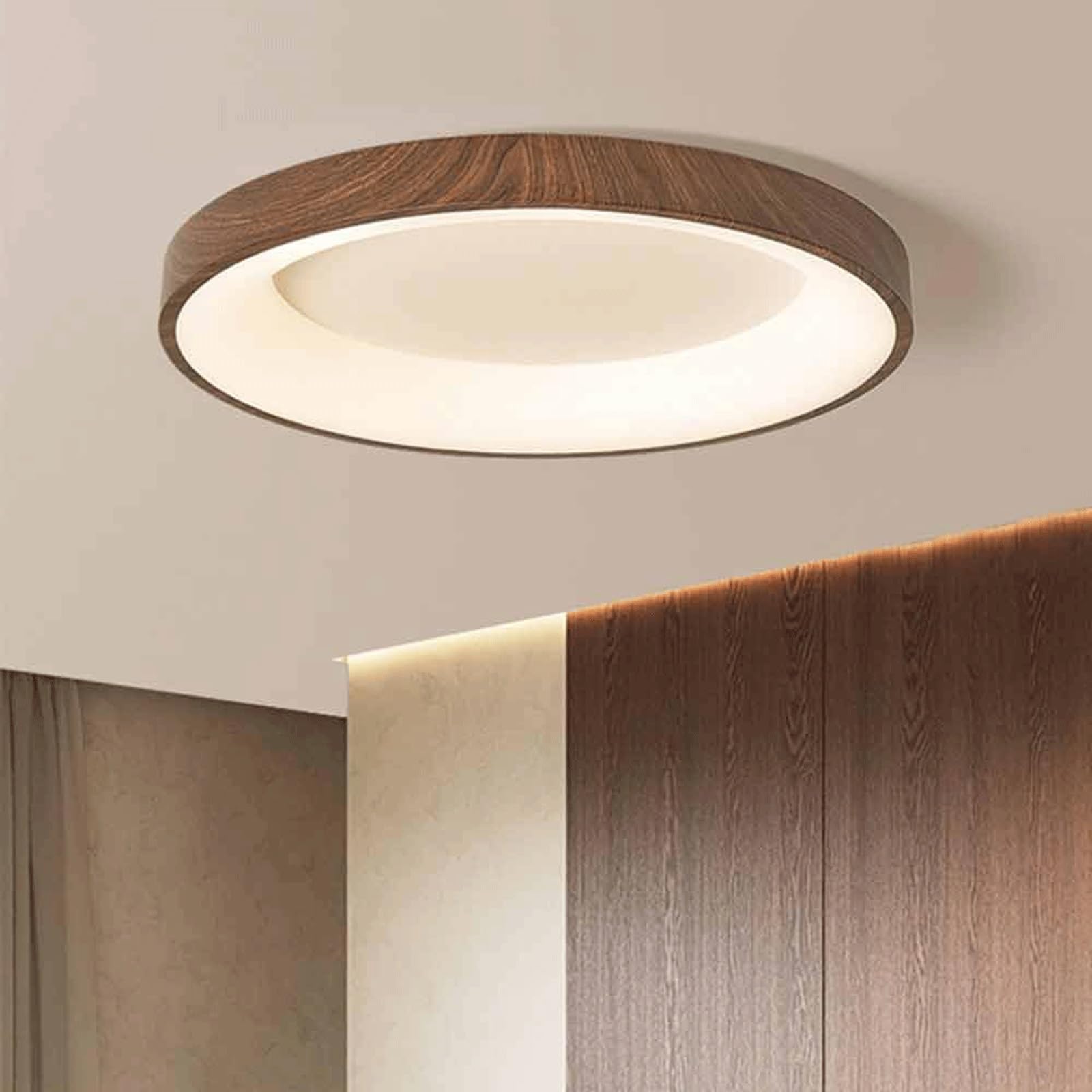 Okrągła wpuszczana lampa sufitowa LED, żyrandol, oświetlenie blisko sufitu, regulowana temperatura barwowa 3000K/4000K/6000K (drewno, 40 cm/15,7 cala)
