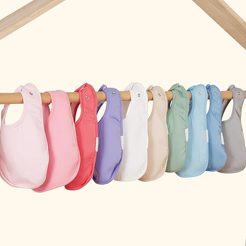 Miniatura 9 de Paquete de 10 baberos para bebés de color sólido, baberos suaves y absorbentes con broches ajustables para bebés y niños pequeños Multi Girl,Multi