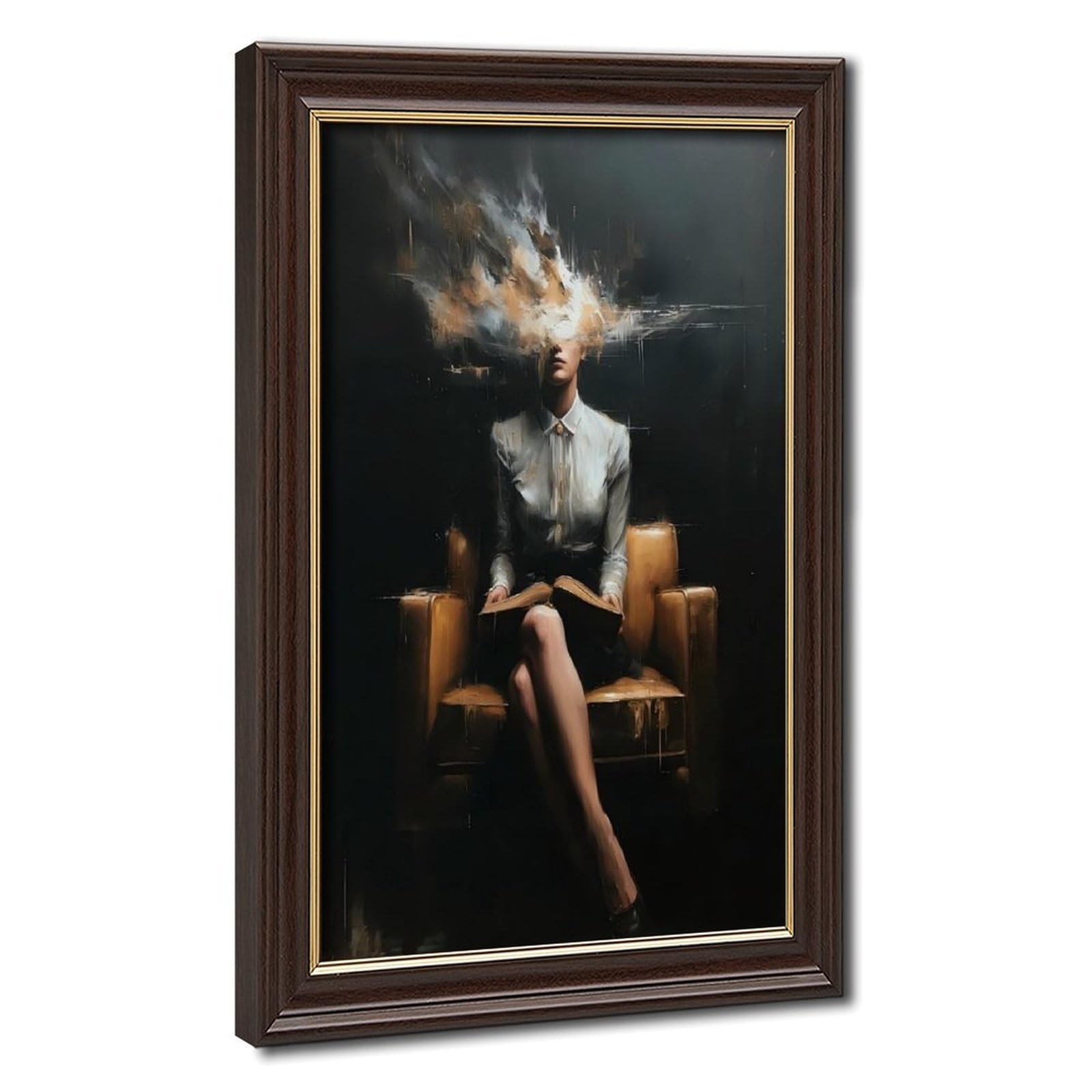 Bareronor Turquoise Surreal Woman Reading Canvas Poster Bedroom Decor Landscape Office Room Decor Gift 24" L X 36" W