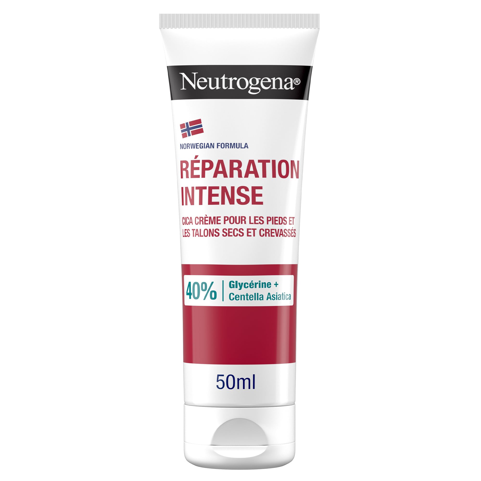 Neutrogena – Crème Pieds & Talons Crevassés Réparation Intense Formule Norvégienne (tube de 50 ml) – Crème hydratante avec 40% de glycérine + Centella Asiatica – Cica crème réparatrice pour les pieds
