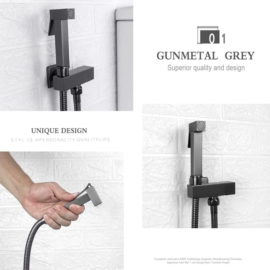 Toilet Bidet Kit with Hand Shower Brass Handheld Bidet Sprayer for Personal Hygiene Toilet Cleaning Gray with Stainless — view 2