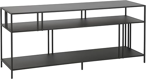 Miniatura 2 de Henn&Hart Soporte de TV rectangular con estantes de metal para televisores de hasta 60" en bronce ennegrecido, soportes de TV para la sala de estar