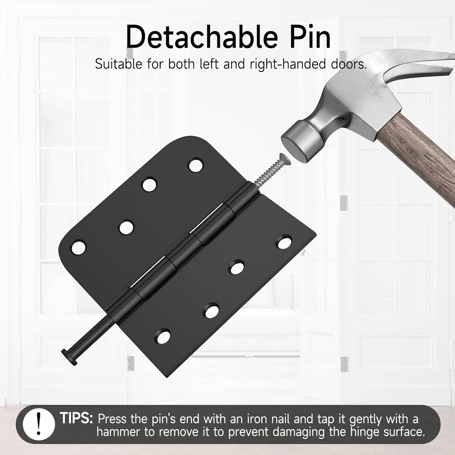 HOSOM 12 Pack Matte Black Door Hinges 4 Inch, Exterior Door Hinges with 5/8" Radius & Square Corners, Removable Pin, Perfect for Heavy-Duty Front & Back Door, Anti-Rust & No Squeaks