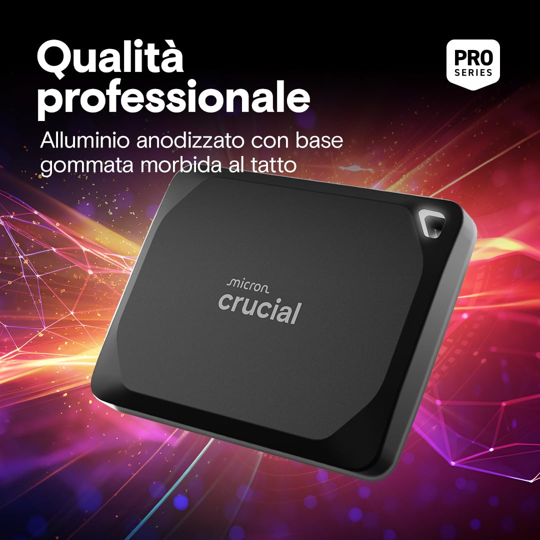 Crucial X10 Pro SSD Esterno 1TB USB-C 3.2 2100MB/s Lettura 2000MB/s Scrittura Resistente Acqua Polvere
