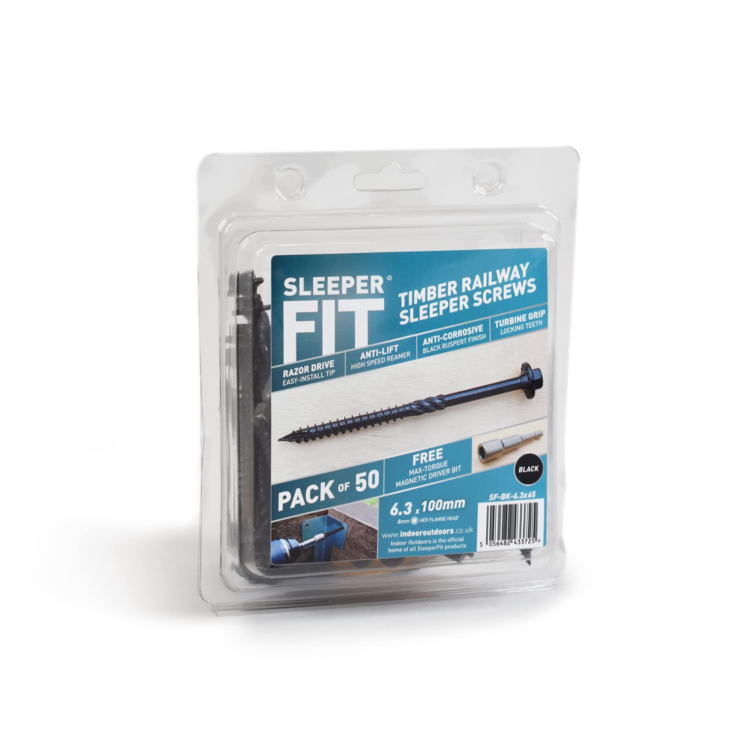 SleeperFit Official Black Timber Railway Sleeper Framola Pergola Screws - Extra Clamping 8mm Hexagon Flange Head - Torque Magnetic Driver Bit (Pack of 50) (6.3 x 100mm)