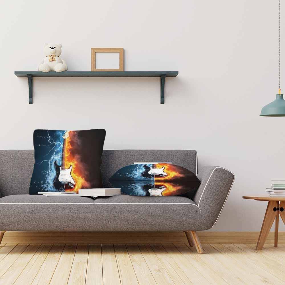 Decorative Throw Pillow Covers Electric Guitar Music in Burning Fire and Liquid Water 18X18 Inch Pillow Covers for Couch Sofa Bed 2 Pack Soft Cushion Covers image 3