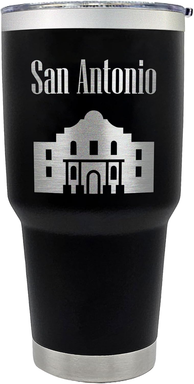 Palm City Products 30 oz San Antonio Souvenir Tumbler - Black Stainless Steel Texas Mug - Alamo City Insulated Travel Cup - Spill Proof Lid - Texan Outdoor Coffee Mug for Hot and Cold Drinks - Image 2