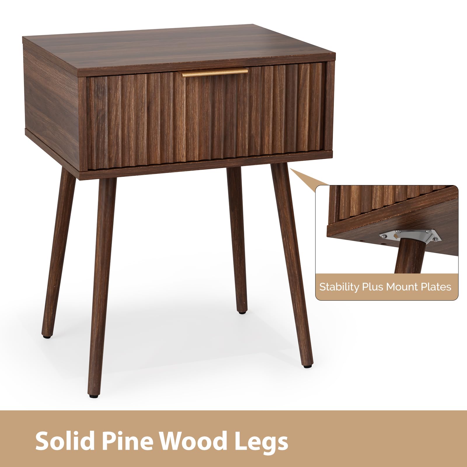 LEADZM Nachttisch Nachttische mit 1 Schublade, Nachtschrank für Schlafzimmer, Beistelltisch für Schlafzimmer und Wohnzimmer, 48 x 38 x 60 cm (1, Nussbaumfarbe)