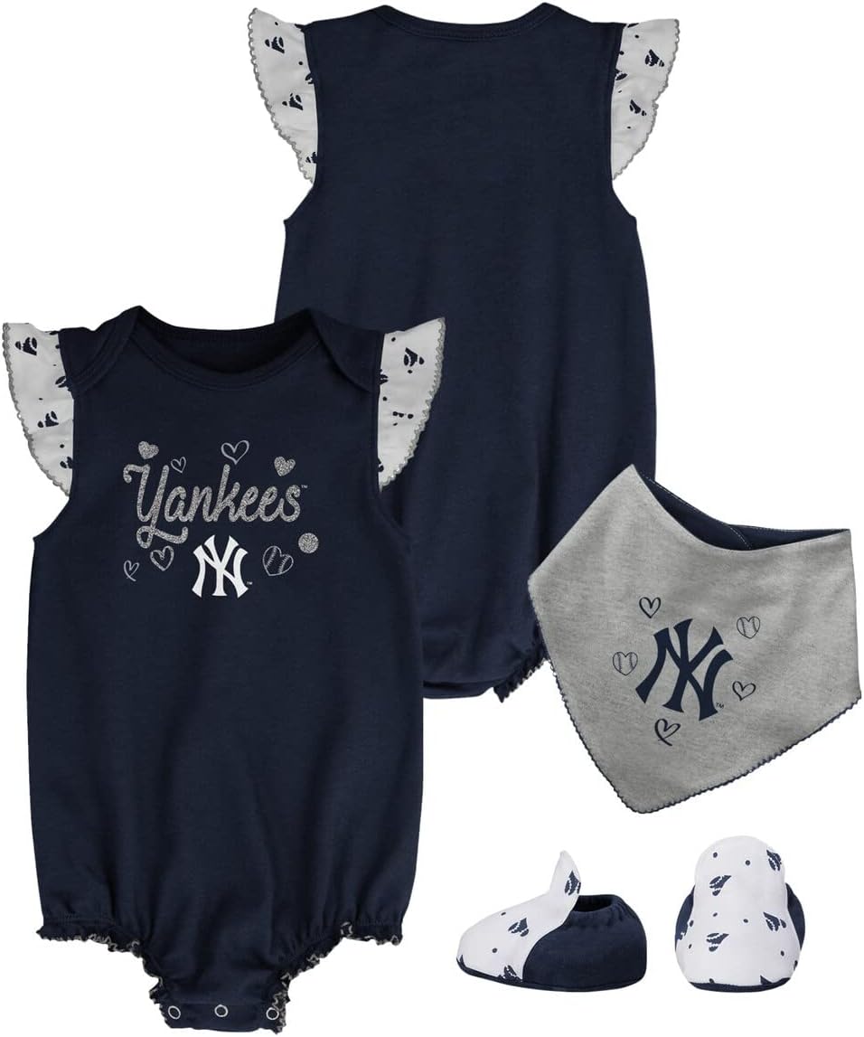 Outerstuff MLB Girls Newborn & Infants 0-24 Months Home Plate 3 Piece Onesie Creeper Bodysuit Romper, Bib & Booties Set : Sports & Outdoors