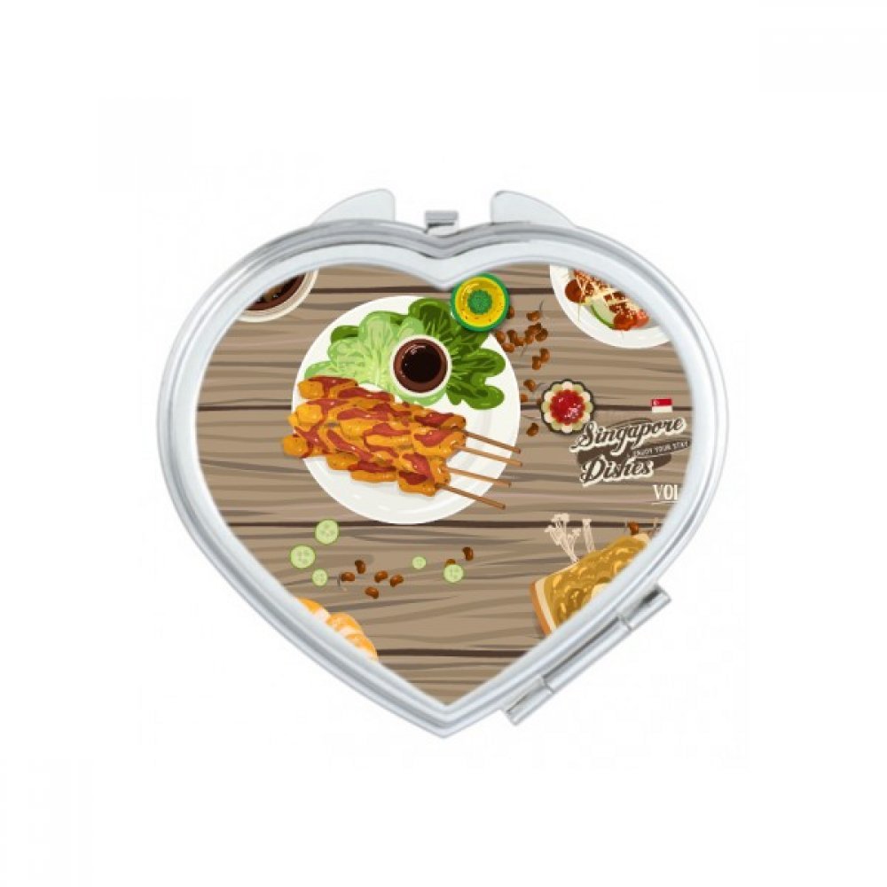 Miroir de poche Singapour Rojak en cœur, le cadeau mignon idéal pour femme