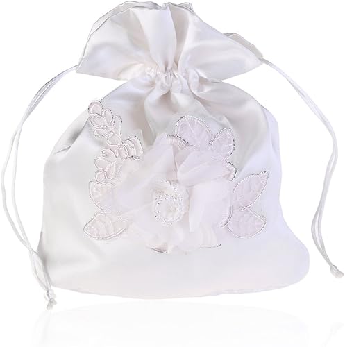 Miniatura 2 de ULTNICE Bolso de mano con cordón para boda, bolso de satén nupcial, Blanco