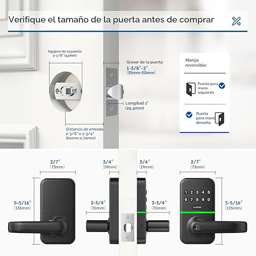 Miniatura 6 de Cerradura de manija de puerta inteligente con teclado perilla digital de entrada sin llave Kucacci para puerta delantera - Cerradura inteligente