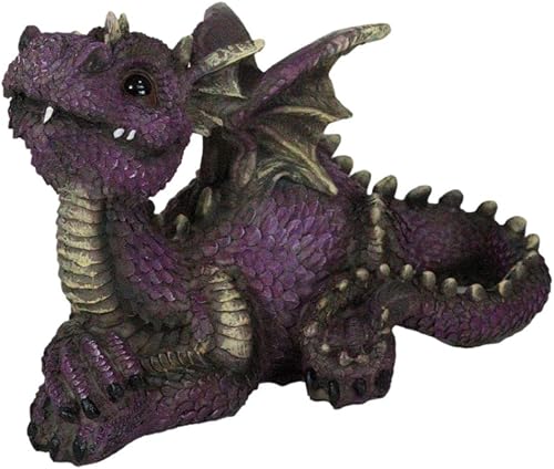 Ebros Gift Fantástica figura de dragón de jardín cómico morado en reposo, 8.25 pulgadas de largo, lindo bebé Drake Calabozos y dragones Escultura de