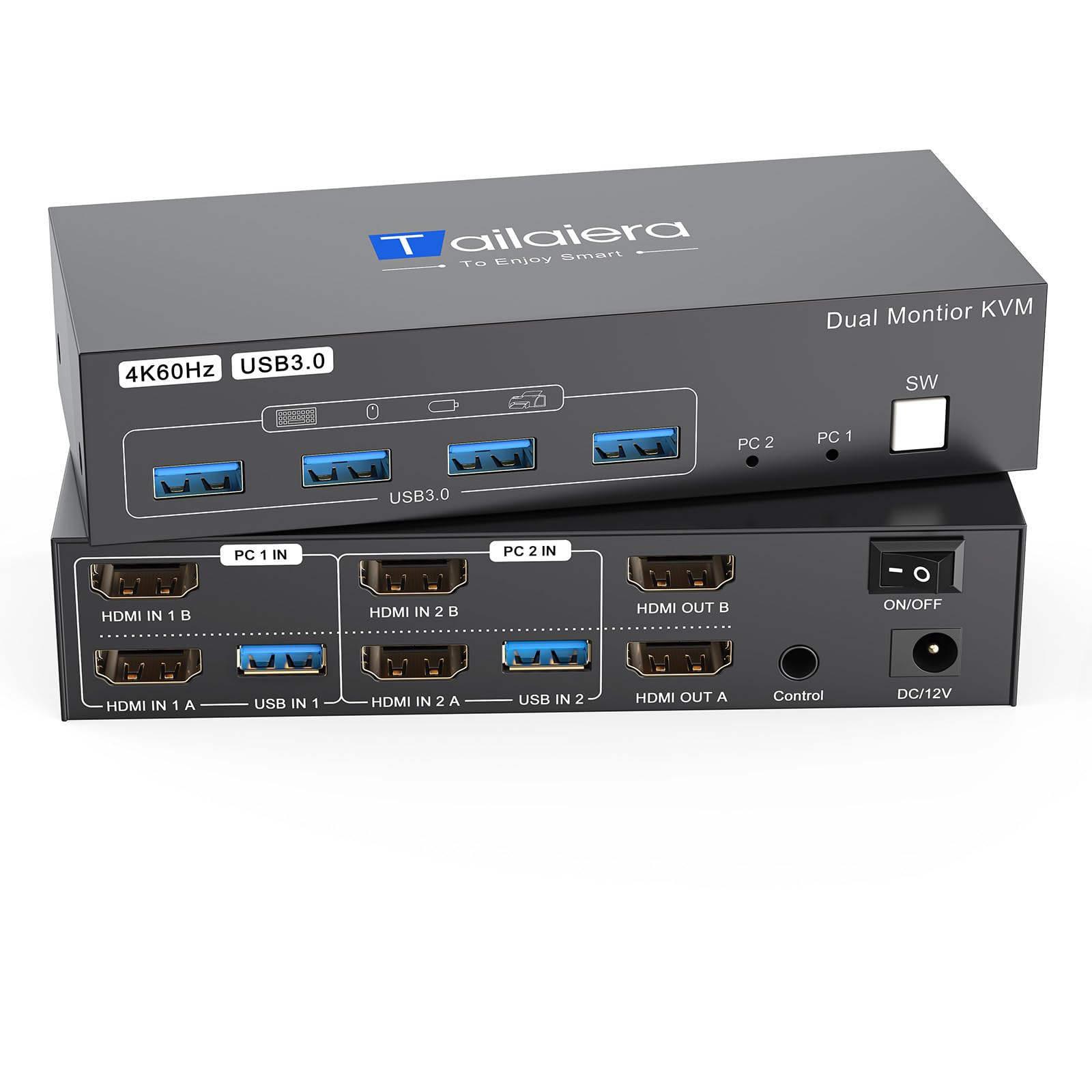 Tatlaid - Conmutador KVM de doble monitor, 4K 144Hz DisplayPort HDMI, USB 3.0, soporte 8K 60Hz, centro de control de juegos de PC
