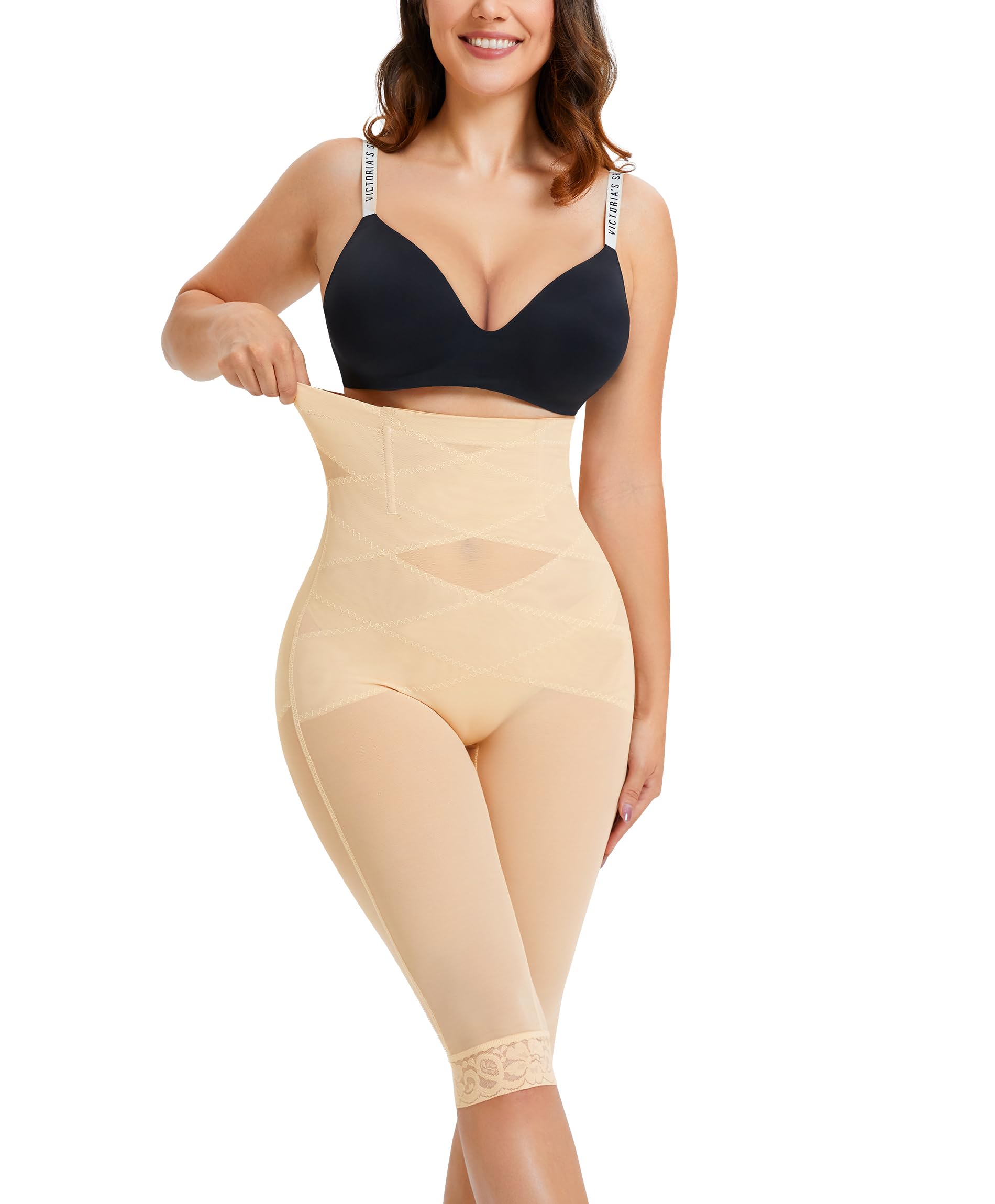 Gotoly High Waist Shapewear Tummy Control Leggings Capri Body Shaper Shorts Criss-Cross Butt Lift Panties Thigh Slimmer