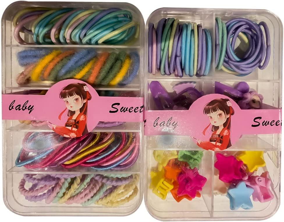 Little Girl Cute Claw Clip with Elastic Hair Ties Ponytail Holder Hair Accessories Combo Set for Baby Girls (Hair Accessories Combo Set-1)