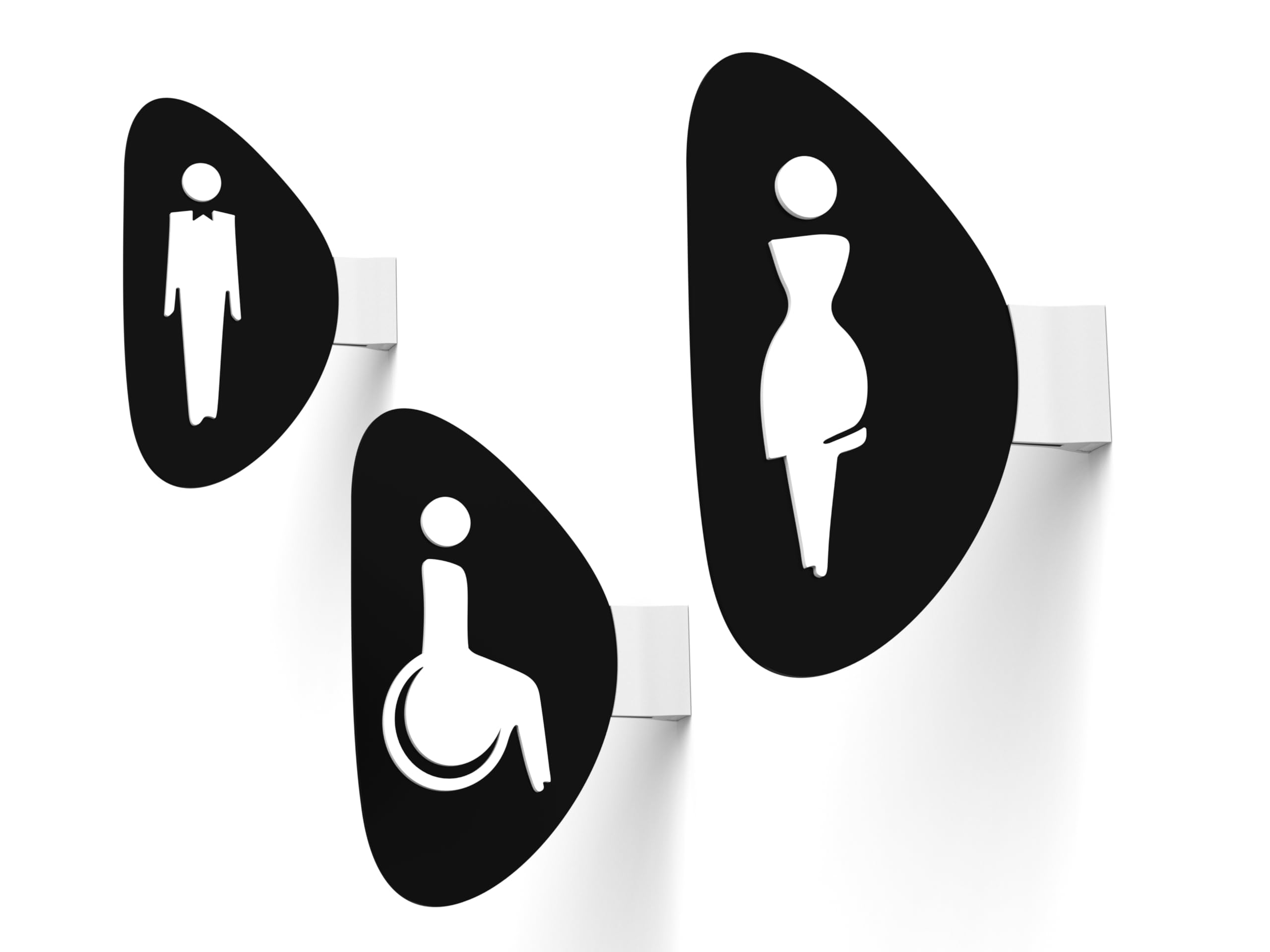 Set 3 Cartelli Toilette Bifacciali Personalizzabili – Simboli Bagno Uomo Donna Disabili WC – Insegne a Bandiera con Supporto Parete – Pittogrammi per Hotel Ristorante Ufficio Mensa